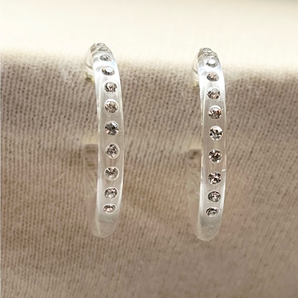 transparent lucite hoop earrings with crystal accents - Picture 9 of 9